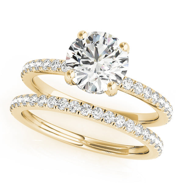 Solitaire Diamond Engagement Ring with Pave Band 1 ct