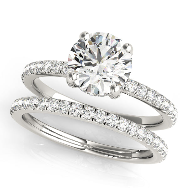 Solitaire Diamond Engagement Ring with Pave Band 1 ct