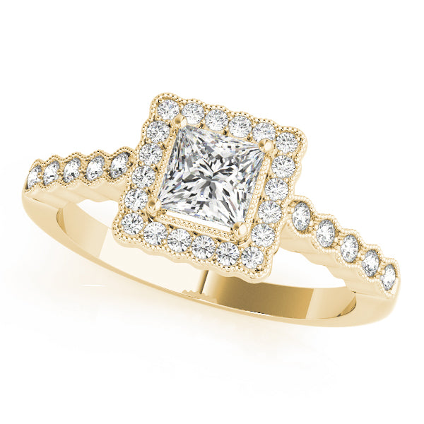 Princess Cut Scalloped Halo Ring Complete