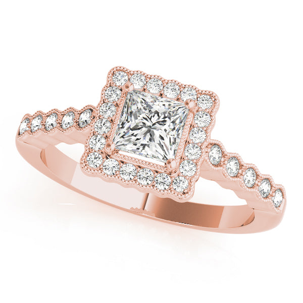 Princess Cut Scalloped Halo Ring Complete
