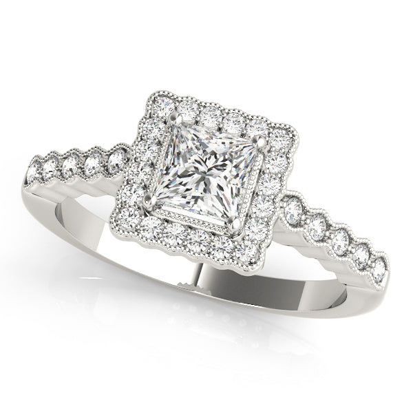 Princess Cut Scalloped Halo Ring Complete