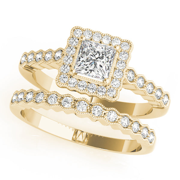 Princess Cut Scalloped Halo Ring Complete