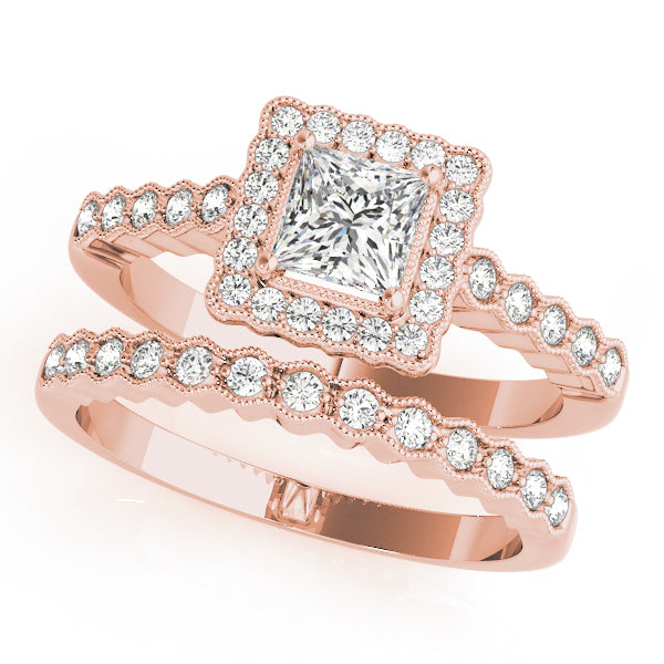 Princess Cut Scalloped Halo Ring Complete