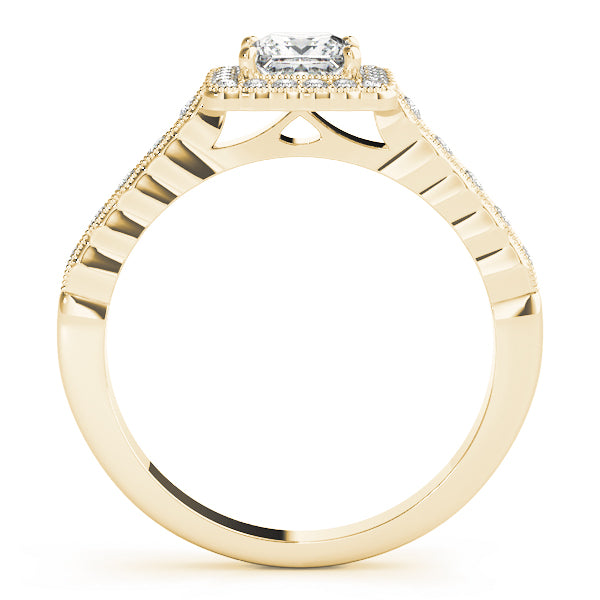 Princess Cut Scalloped Halo Ring Complete
