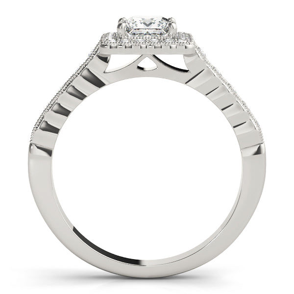 Princess Cut Scalloped Halo Ring Complete