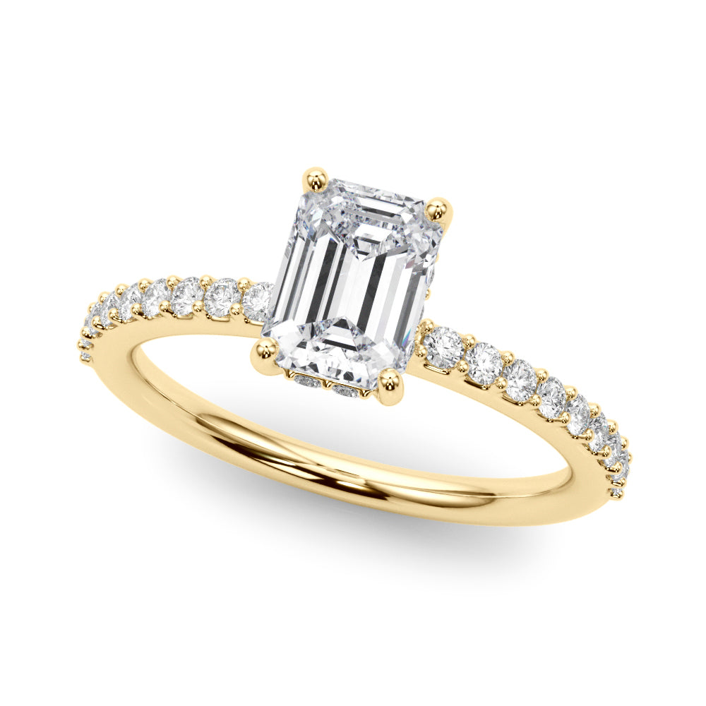 Emerald Hidden Halo Shared Prong Ring