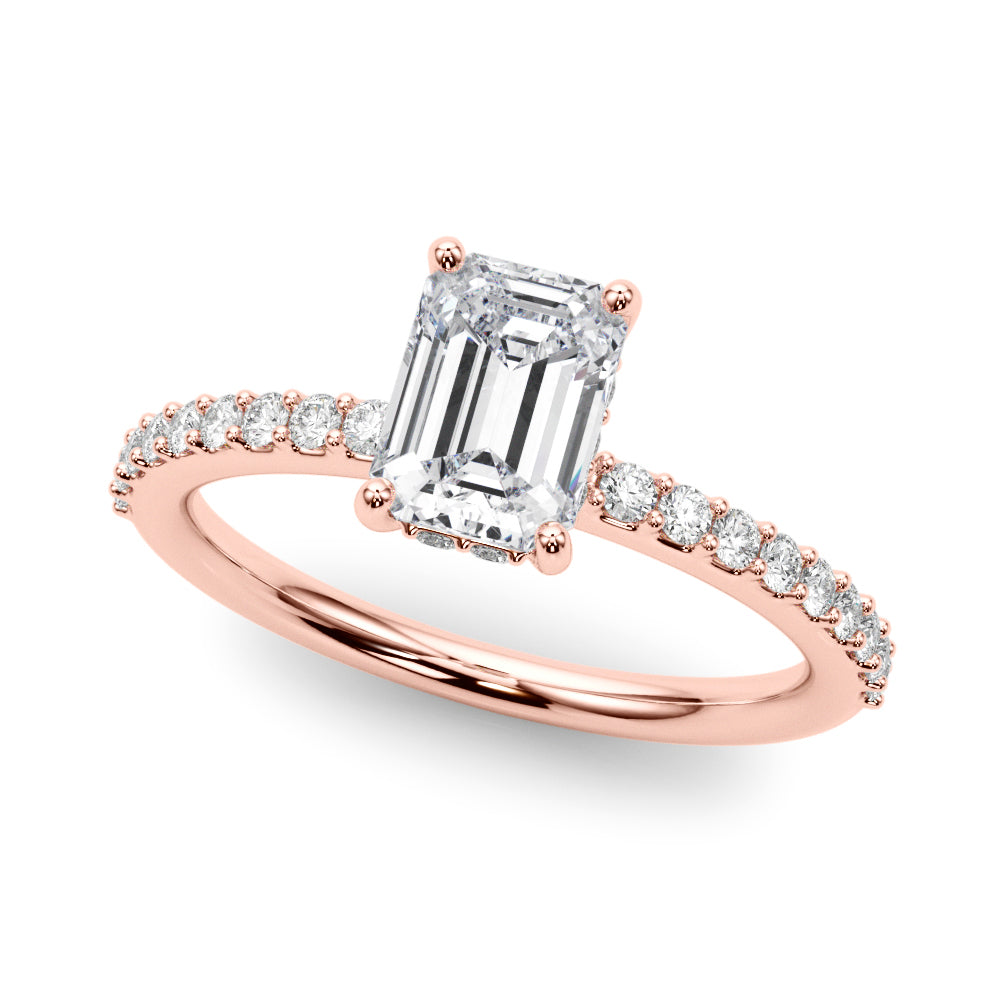 Emerald Hidden Halo Shared Prong Ring