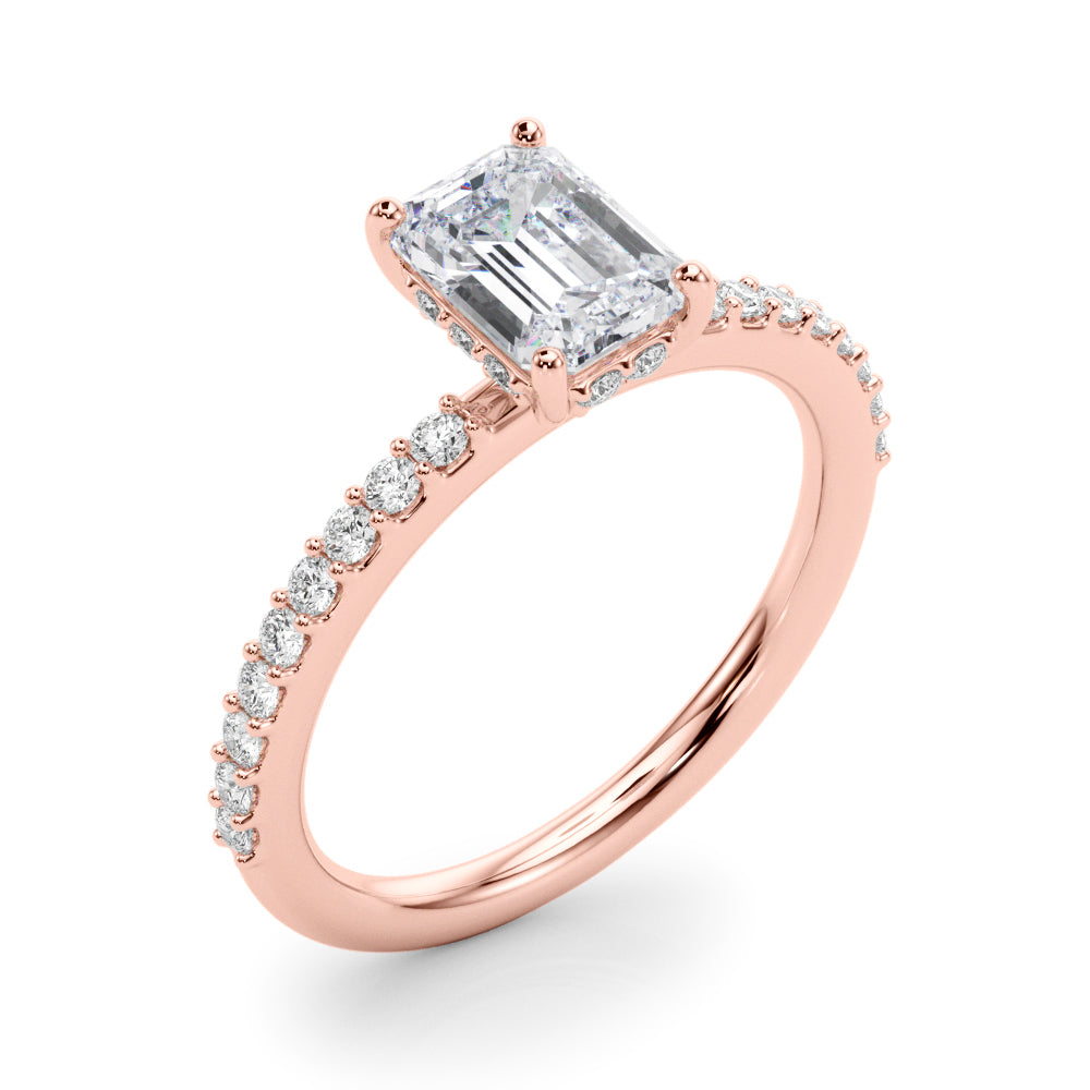 Emerald Hidden Halo Shared Prong Ring