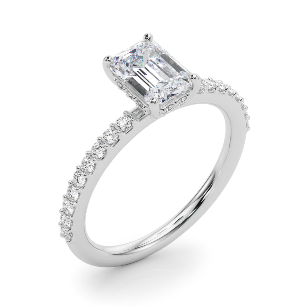 Emerald Hidden Halo Shared Prong Ring