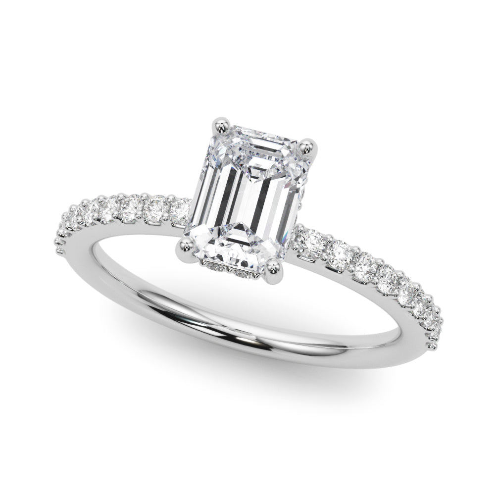 Emerald Hidden Halo Shared Prong Ring