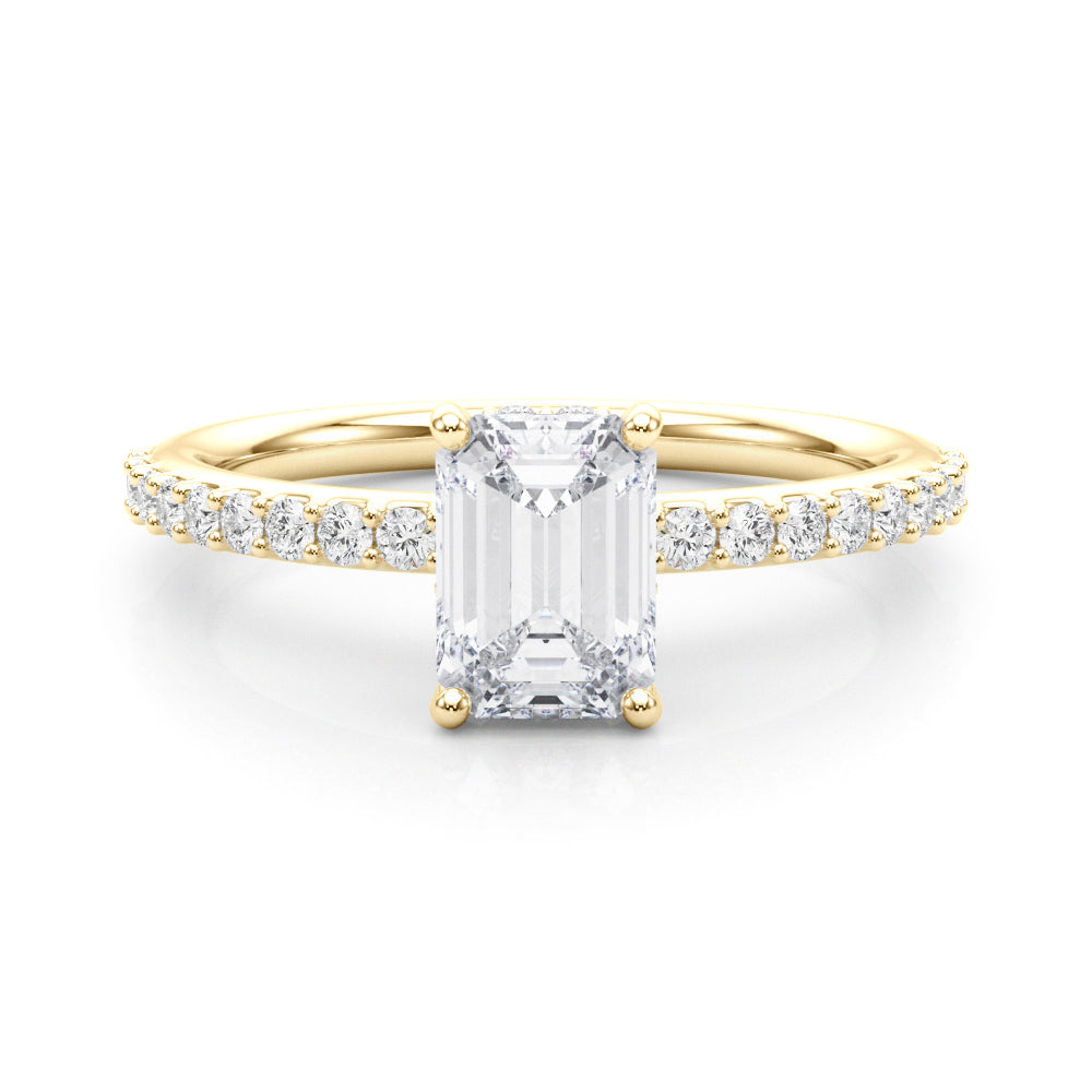 Emerald Hidden Halo Shared Prong Ring