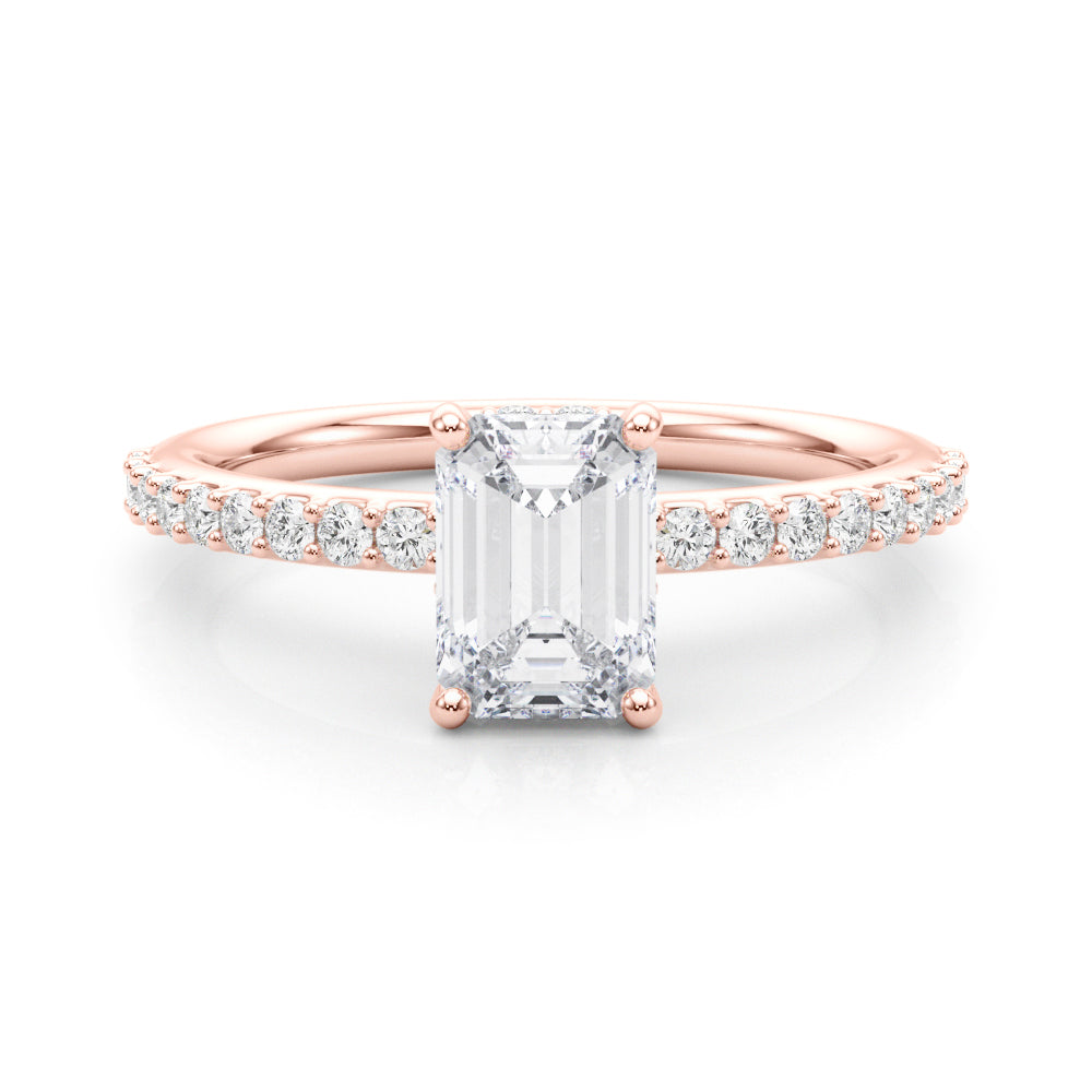 Emerald Hidden Halo Shared Prong Ring