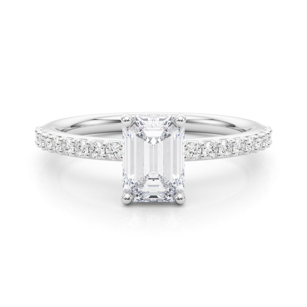 Emerald Hidden Halo Shared Prong Ring