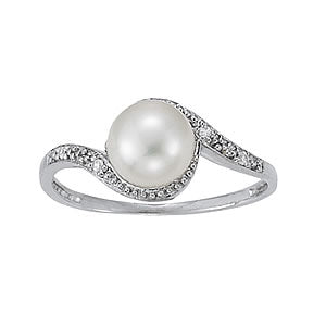 Pearl and Diamond Swirl Fashion Ring