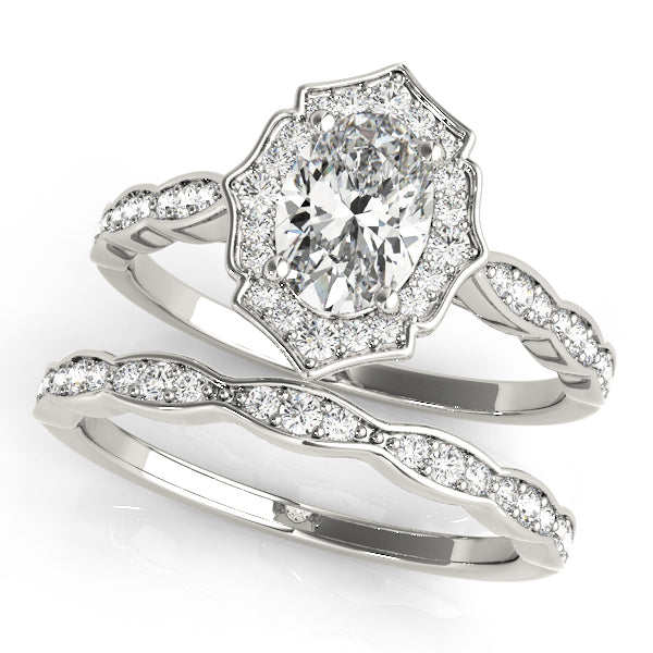 Scalloped Oval Halo Ring