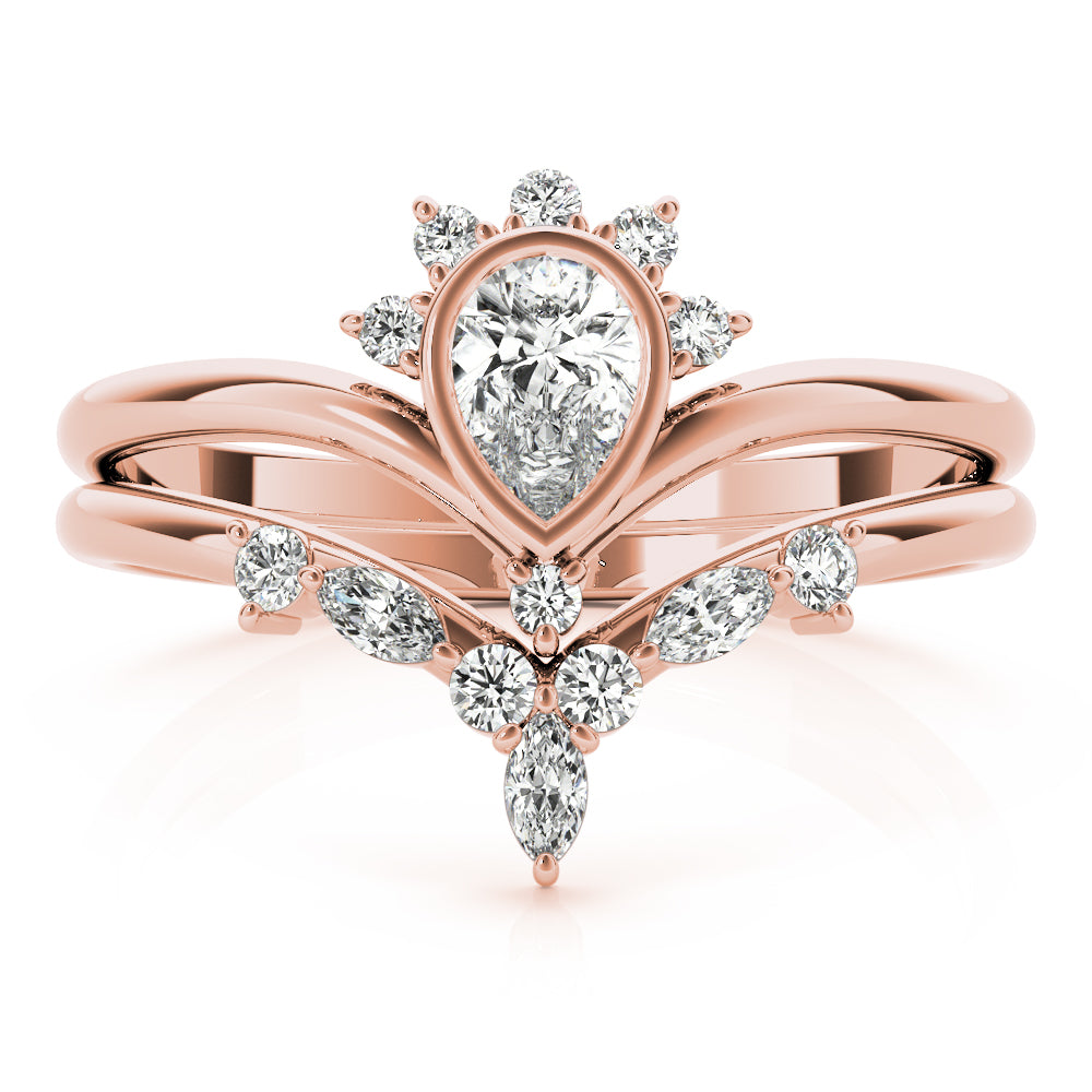 Pear-Shaped Diamond Halo Ring Set