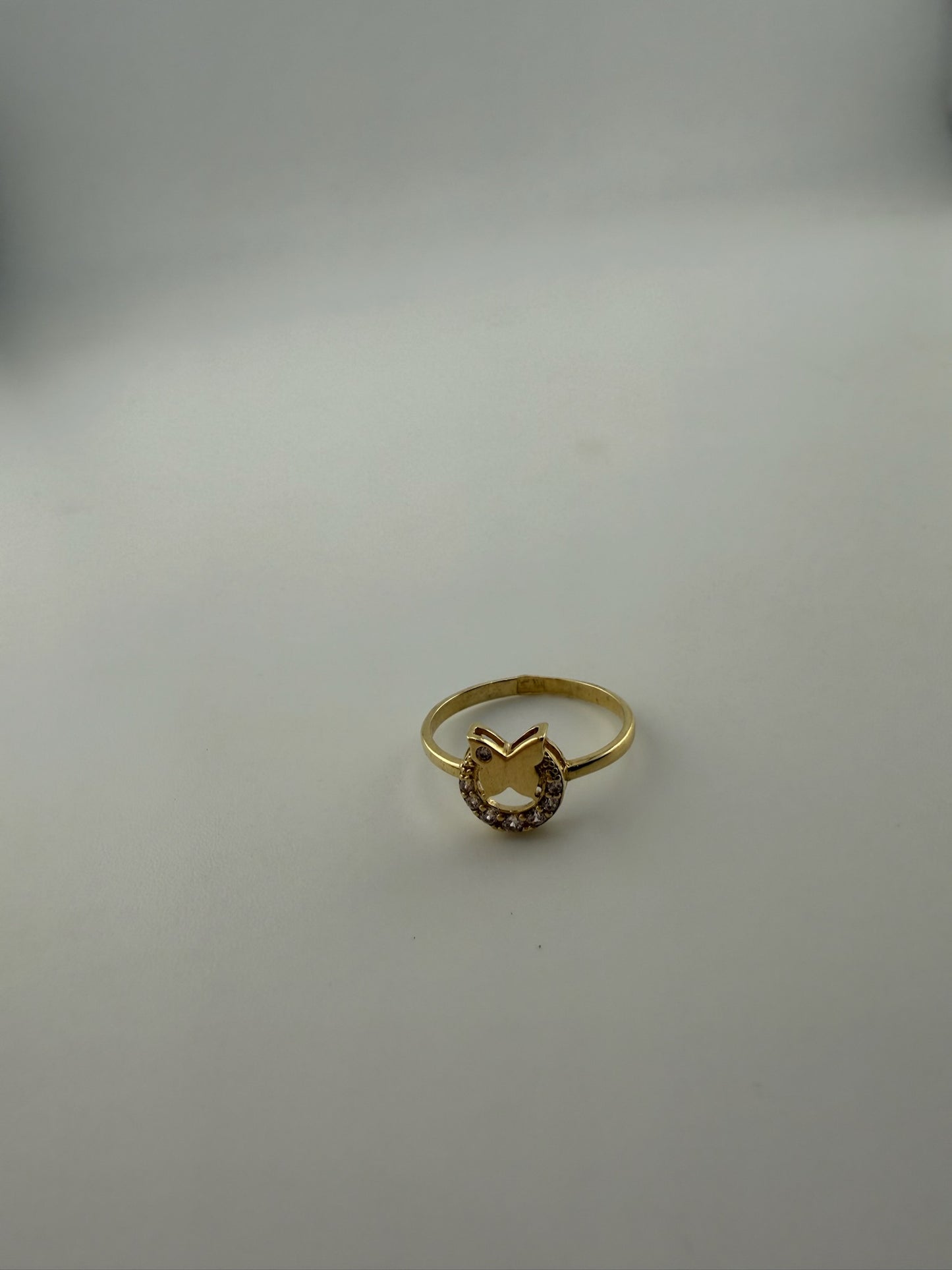 Dainty ring small butterfly solid 18k gold with cz stones