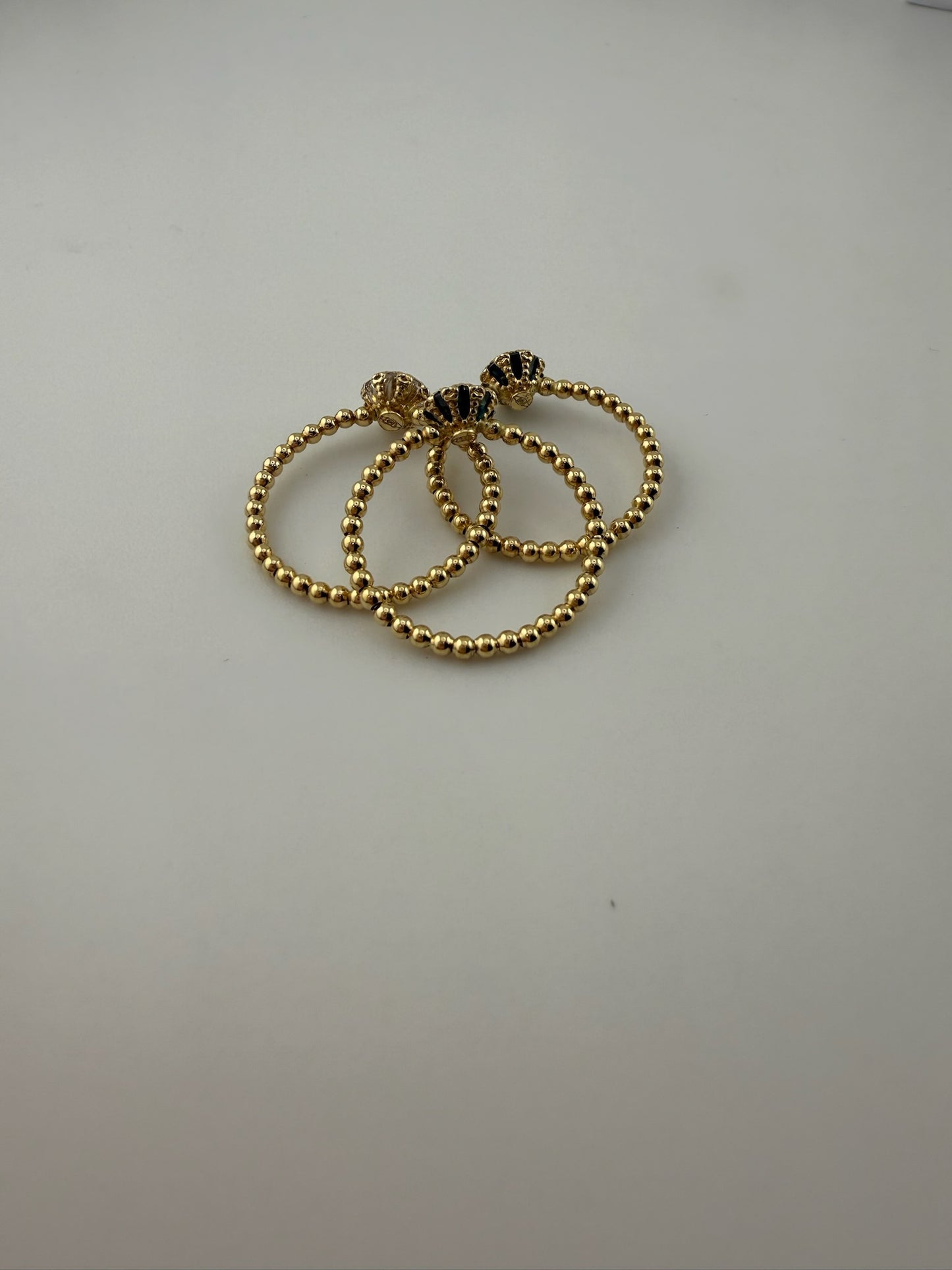 Dainty ring beaded solid 18k gold with cz stones
