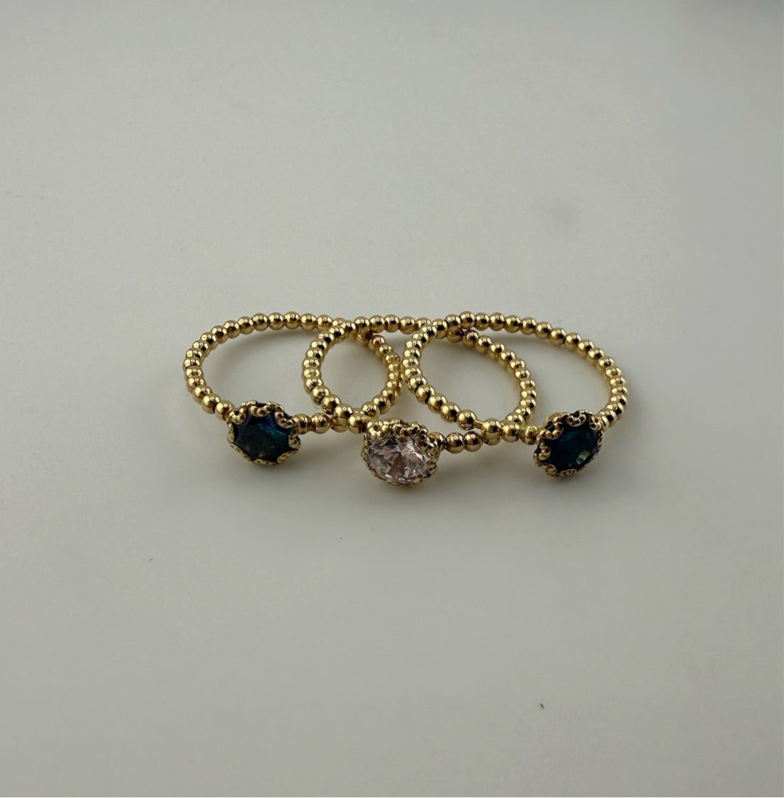 Dainty ring beaded solid 18k gold with cz stones
