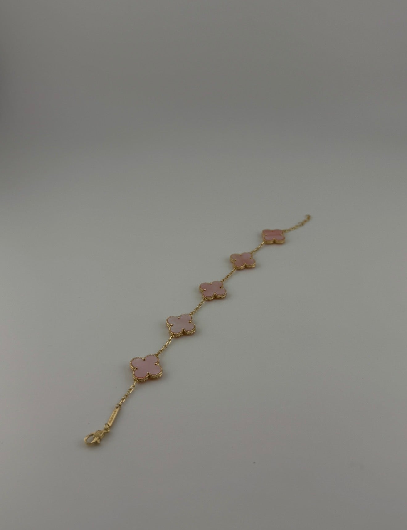 Solid 18k gold with premium pink vinyl stone clover bracelet