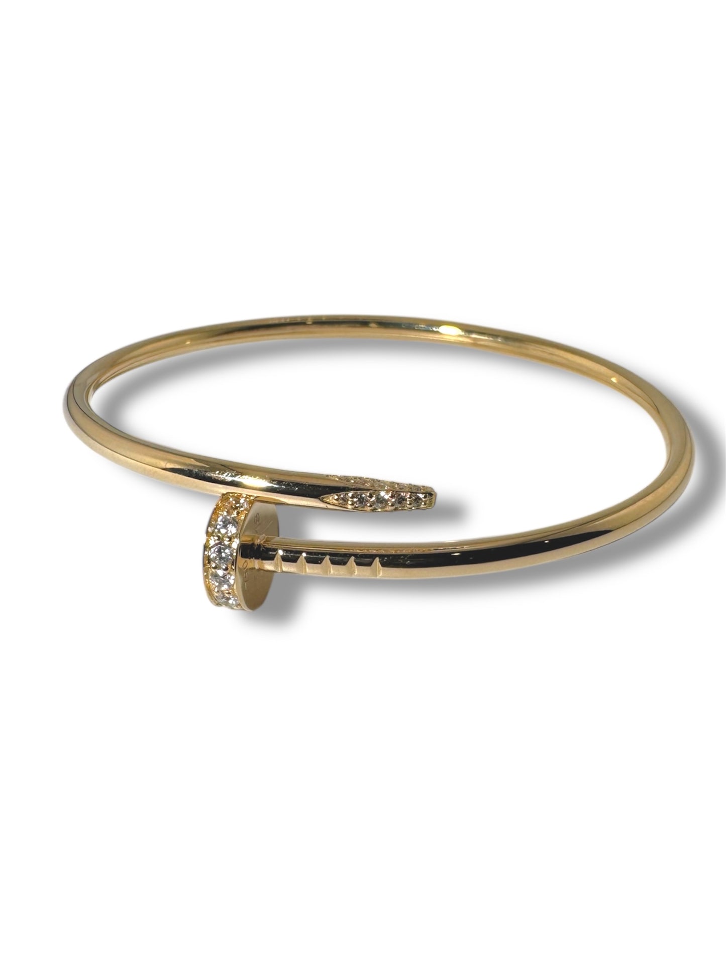 Solid 18k thin nail bracelet with premium zircon stones