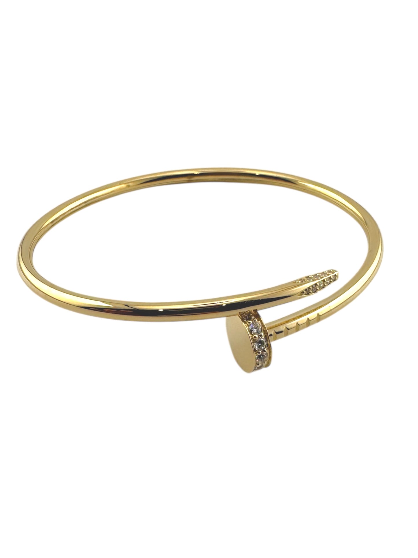 Solid 18k thin nail bracelet with premium zircon stones