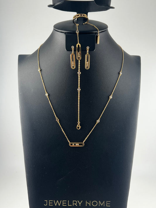 Yellow gold set, solid 18k gold with premium zircon stones