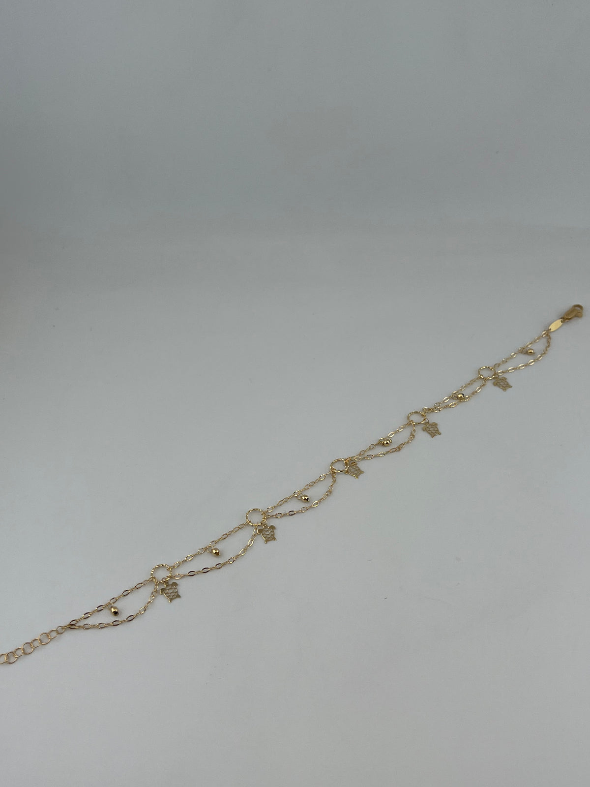 18K Solid Gold Turtle Charm Anklet - Image 2