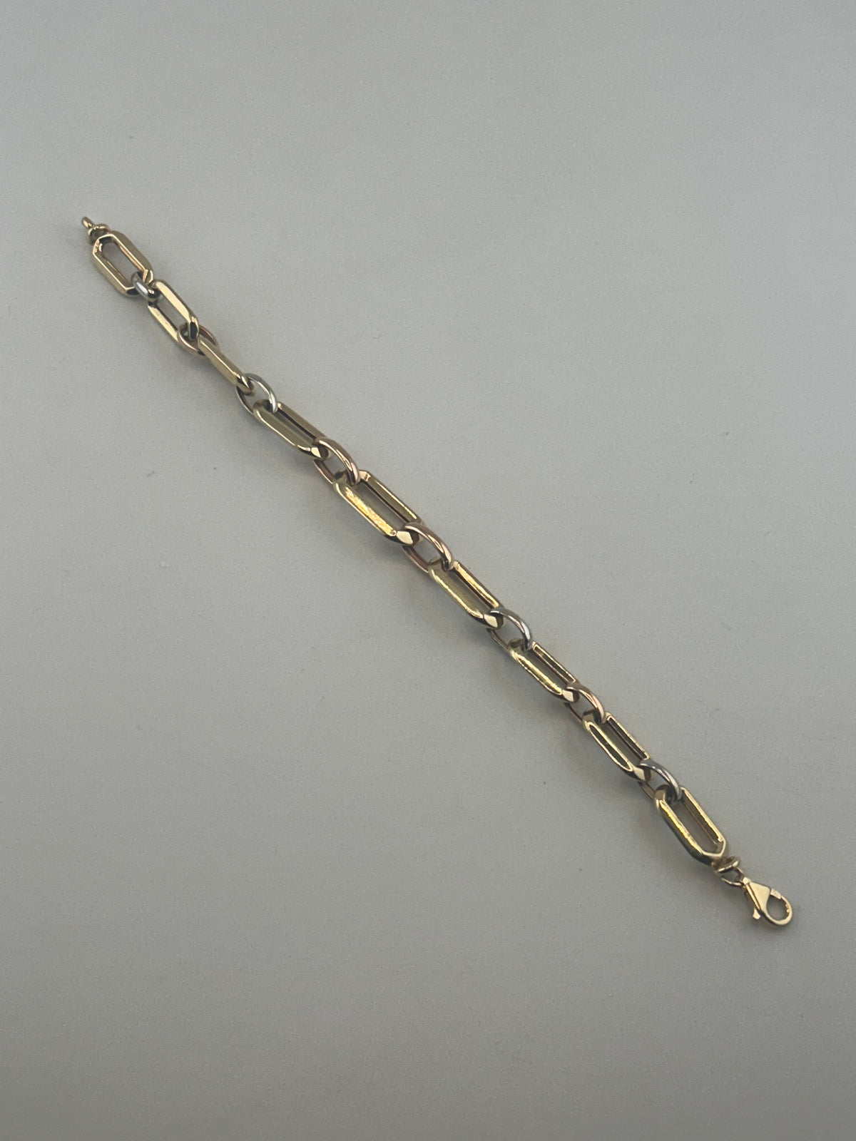 18K Solid Gold Two-Tone Elongated Link Paperclip Bracelet - Image 1