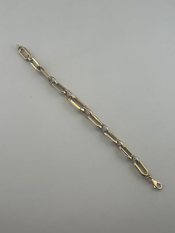 18K Solid Gold Two-Tone Elongated Link Paperclip Bracelet