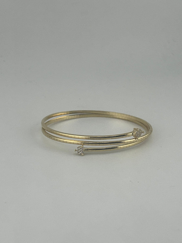 18K Yellow Gold Flexible Bangle with Premium Cubic Zirconia