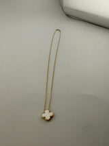 Small clover necklace solid 18k gold with premium vinyl stone (white) - Image 1