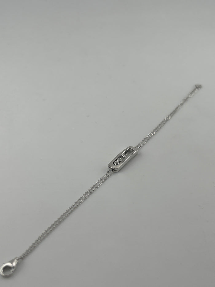 925 sterling Silver Premium Three Stone CZ Movable Bracelet