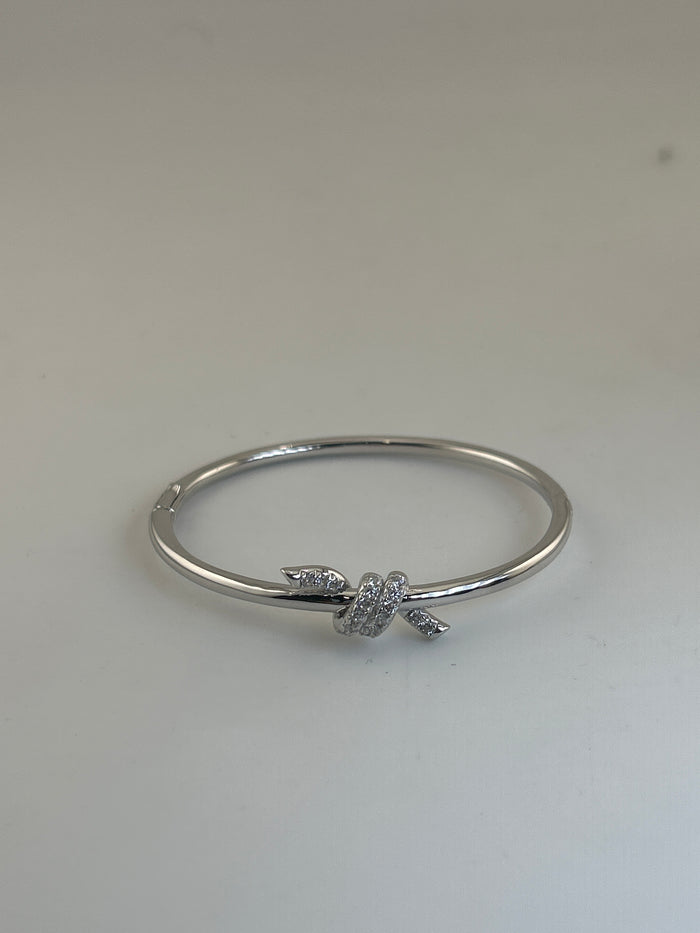 Silver Solid Knot Bangle Bracelet with CZ Accents