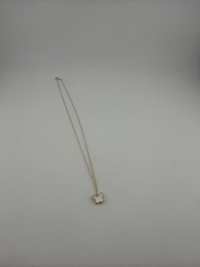 White butterfly premium vinyl solid 18k gold necklace