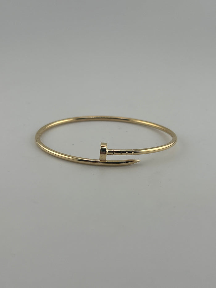 Thin twist nail bracelet, 18k gold, hollow