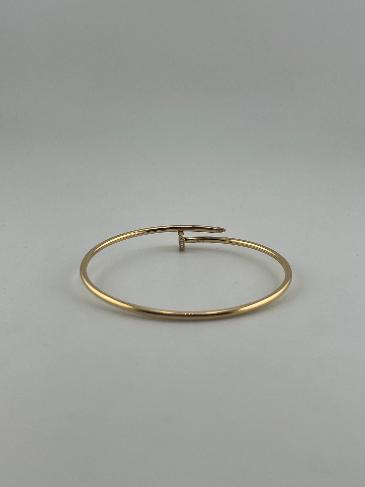 Thin twist nail bangle with premium zircon stones, semi solid , 18k gold - Image 4