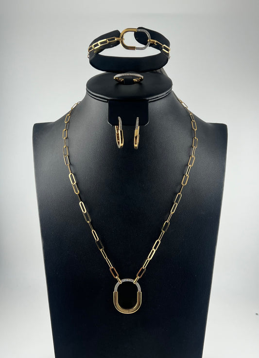 Lock set, solid 18k gold with premium zircon stones