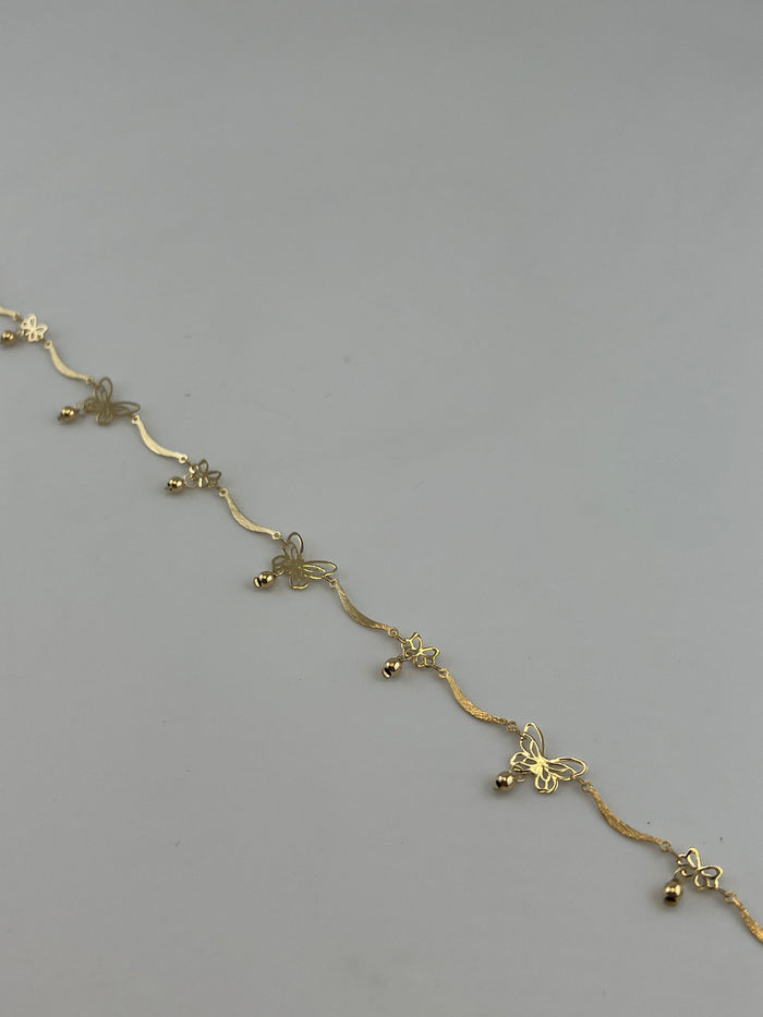 18K Solid Gold Floral Charm Anklet