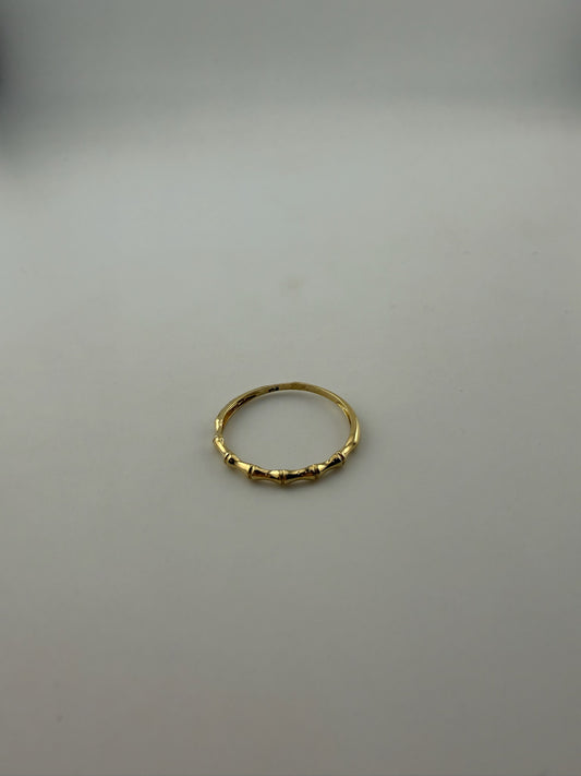 Dainty ring bamboo solid 18k gold