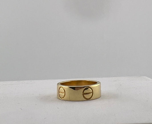 18k gold ring with screw markings, semi solid
