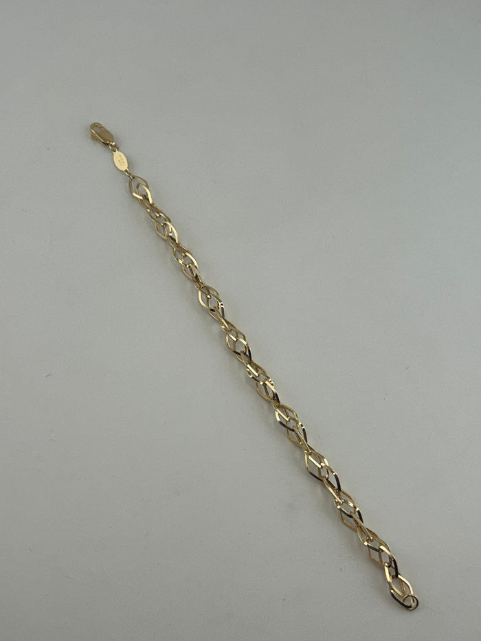 18K Solid Gold Interlocking Wave Link Statement Bracelet
