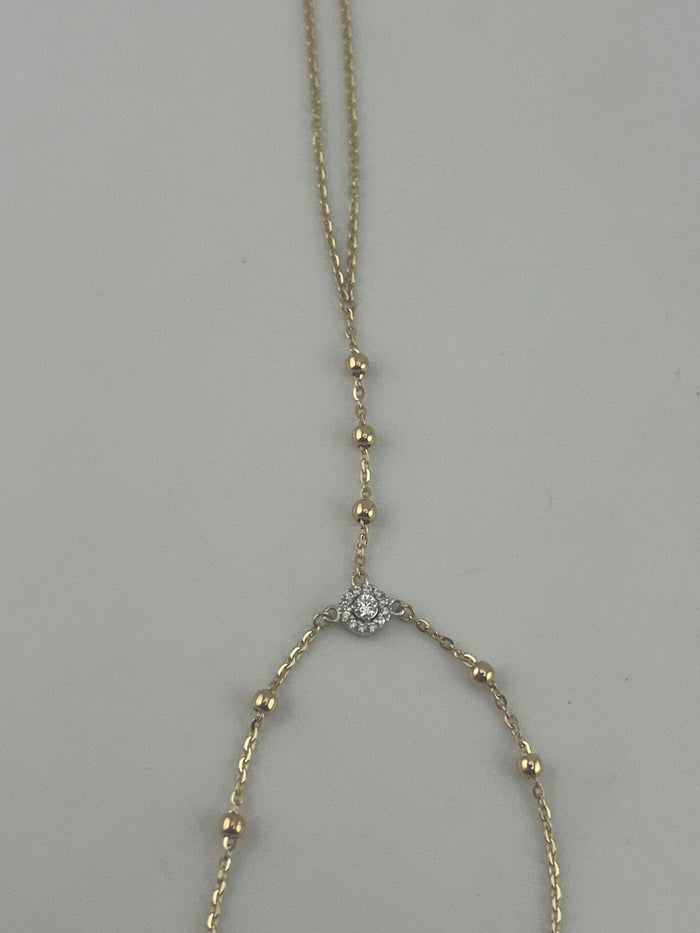 18K Yellow Gold Hand Chain with Premium Cubic Zirconia