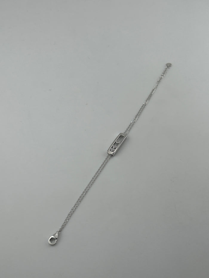 925 sterling Silver Premium Three Stone CZ Movable Bracelet