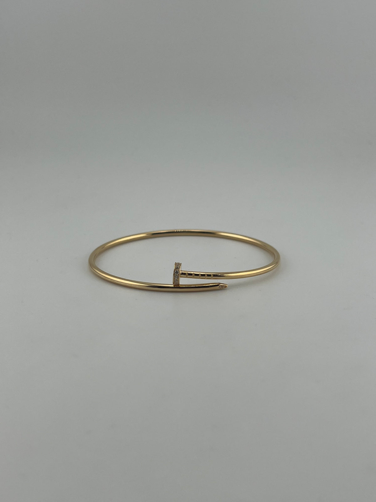 Thin twist nail bangle with premium zircon stones, semi solid , 18k gold - Image 3