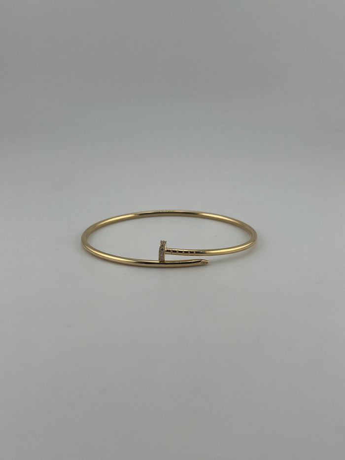 Thin twist nail bangle with premium zircon stones, semi solid , 18k gold
