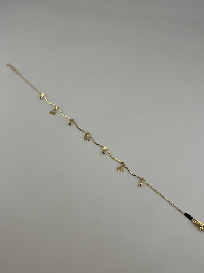 18K Solid Gold Wavy Charm Anklet