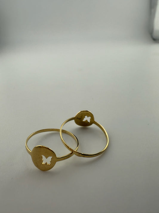 Dainty ring butterfly solid 18k gold