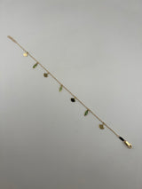 18K Solid Gold Green Enamel Leaf & Fan Charm Anklet - Image 1