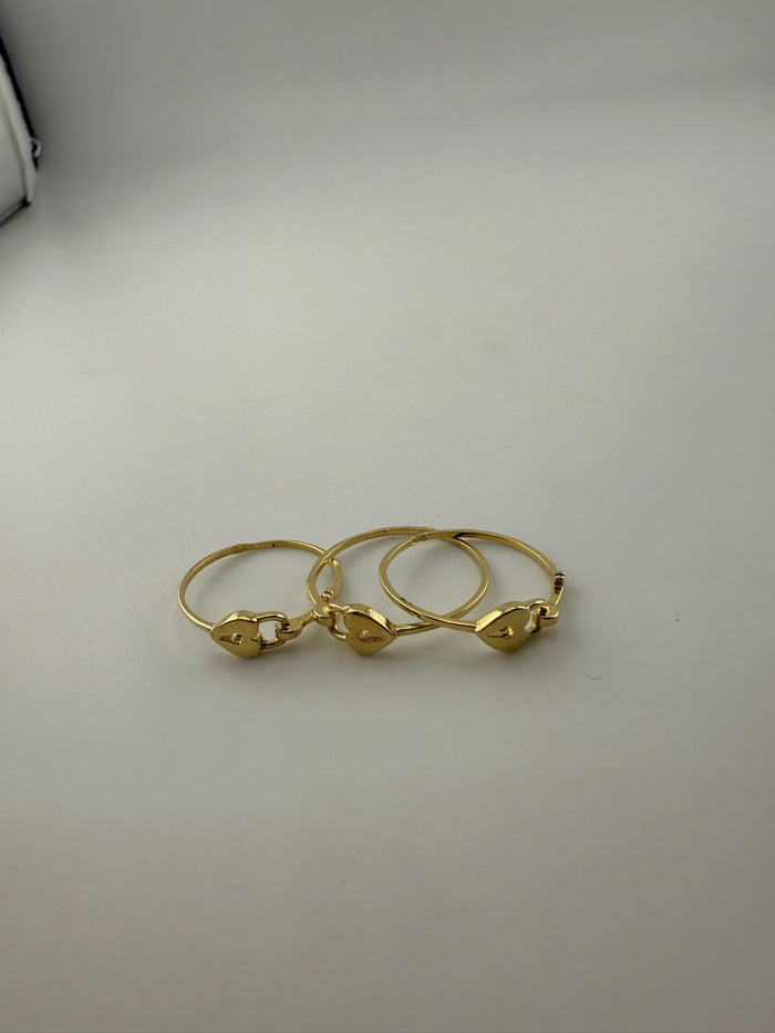 Dainty ring heart lock solid 18k gold